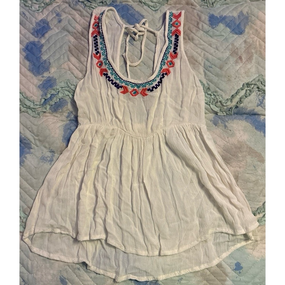 Truth NYC Women's White Boho Embroidered‎ Empire Waist Tank Top, Small